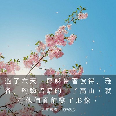 Picture 03 - 馬 可 福 音 9:2 CUVT - 過 了 六 天 ， 耶 穌 帶 著 彼 得 、 - Bible Verse Picture