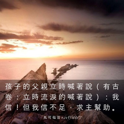 Picture 03 - 馬 可 福 音 9:24 CUVT - 孩 子 的 父 親 立 時 喊 著 說 （ 有 - Bible Verse Picture