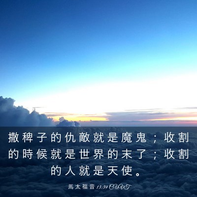 Picture 03 - 馬 太 福 音 13:39 CUVT - 撒 稗 子 的 仇 敵 就 是 魔 鬼 ； 收 - Bible Verse Picture