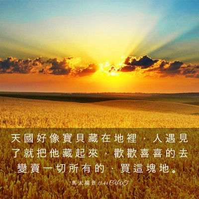 Picture 03 - 馬 太 福 音 13:44 CUVT - 天 國 好 像 寶 貝 藏 在 地 裡 ， 人 - Bible Verse Picture
