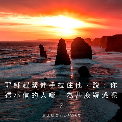 Picture 03 - 馬 太 福 音 14:31 CUVT - 耶 穌 趕 緊 伸 手 拉 住 他 ， 說 ： - Bible Verse Picture