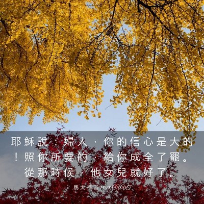 Picture 03 - 馬 太 福 音 15:28 CUVT - 耶 穌 說 ： 婦 人 ， 你 的 信 心 是 - Bible Verse Picture