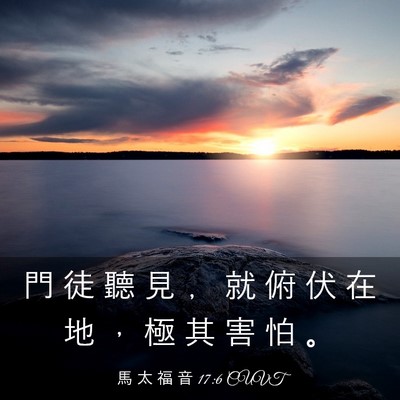 Picture 03 - 馬 太 福 音 17:6 CUVT - 門 徒 聽 見 ﹐ 就 俯 伏 在 地 ， 極 - Bible Verse Picture