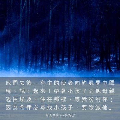 Picture 03 - 馬 太 福 音 2:13 CUVT - 他 們 去 後 ， 有 主 的 使 者 向 約 - Bible Verse Picture