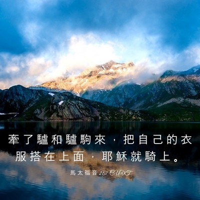 Picture 03 - 馬 太 福 音 21:7 CUVT - 牽 了 驢 和 驢 駒 來 ， 把 自 己 的 - Bible Verse Picture