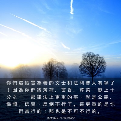 Picture 03 - 馬 太 福 音 23:23 CUVT - 你 們 這 假 冒 為 善 的 文 士 和 法 - Bible Verse Picture