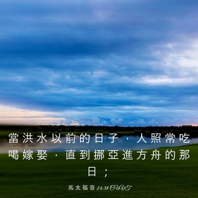 Picture 03 - 馬 太 福 音 24:38 CUVT - 當 洪 水 以 前 的 日 子 ， 人 照 常 - Bible Verse Picture