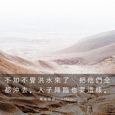 Picture 03 - 馬 太 福 音 24:39 CUVT - 不 知 不 覺 洪 水 來 了 ， 把 他 們 - Bible Verse Picture
