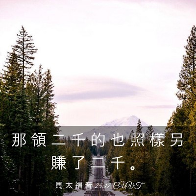 Picture 03 - 馬 太 福 音 25:17 CUVT - 那 領 二 千 的 也 照 樣 另 賺 了 二 - Bible Verse Picture