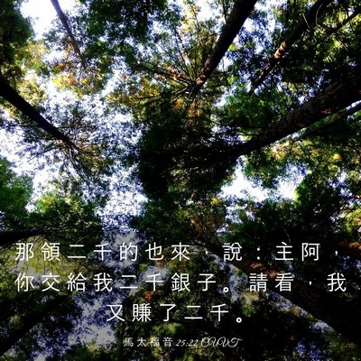 Picture 03 - 馬 太 福 音 25:22 CUVT - 那 領 二 千 的 也 來 ， 說 ： 主 阿 - Bible Verse Picture