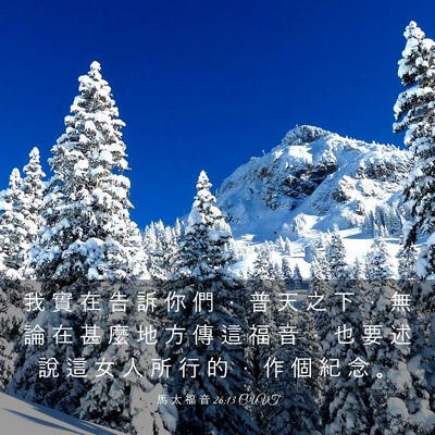 Picture 03 - 馬 太 福 音 26:13 CUVT - 我 實 在 告 訴 你 們 ， 普 天 之 下 - Bible Verse Picture