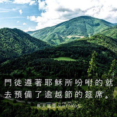 Picture 03 - 馬 太 福 音 26:19 CUVT - 門 徒 遵 著 耶 穌 所 吩 咐 的 就 去 - Bible Verse Picture