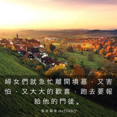 Picture 03 - 馬 太 福 音 28:8 CUVT - 婦 女 們 就 急 忙 離 開 墳 墓 ， 又 - Bible Verse Picture