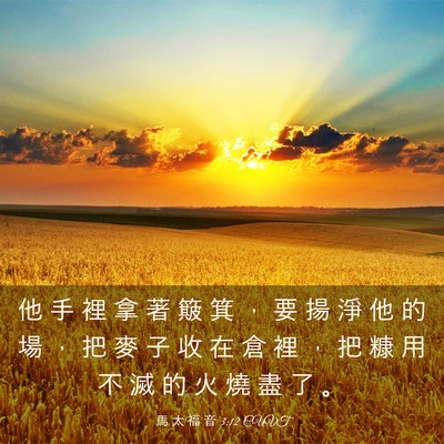 Picture 03 - 馬 太 福 音 3:12 CUVT - 他 手 裡 拿 著 簸 箕 ， 要 揚 淨 他 - Bible Verse Picture