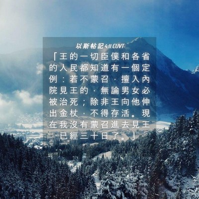 Picture 04 - 以 斯 帖 記 4:11 CUVT - 「 王 的 一 切 臣 僕 和 各 省 的 人 - Bible Verse Picture