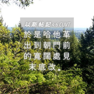 Picture 04 - 以 斯 帖 記 4:6 CUVT - 於 是 哈 他 革 出 到 朝 門 前 的 寬 - Bible Verse Picture