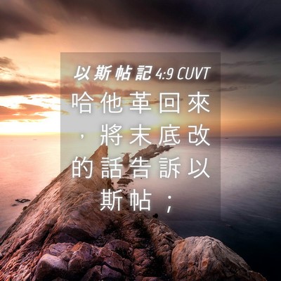 Picture 04 - 以 斯 帖 記 4:9 CUVT - 哈 他 革 回 來 ， 將 末 底 改 的 話 - Bible Verse Picture
