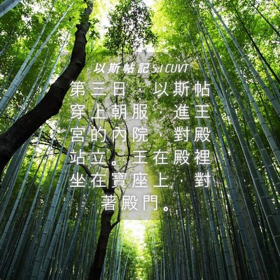 Picture 04 - 以 斯 帖 記 5:1 CUVT - 第 三 日 ， 以 斯 帖 穿 上 朝 服 ， - Bible Verse Picture