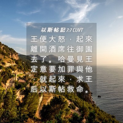 Picture 04 - 以 斯 帖 記 7:7 CUVT - 王 便 大 怒 ， 起 來 離 開 酒 席 往 - Bible Verse Picture