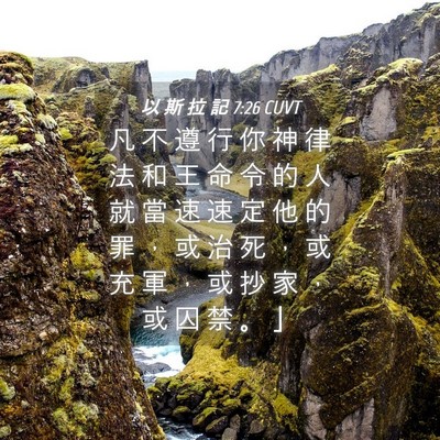 Picture 04 - 以 斯 拉 記 7:26 CUVT - 凡 不 遵 行 你 神 律 法 和 王 命 令 - Bible Verse Picture