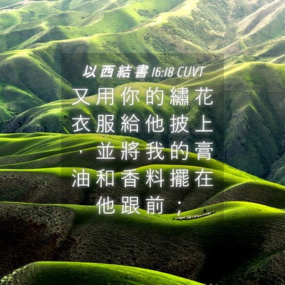 Picture 04 - 以 西 結 書 16:18 CUVT - 又 用 你 的 繡 花 衣 服 給 他 披 上 - Bible Verse Picture