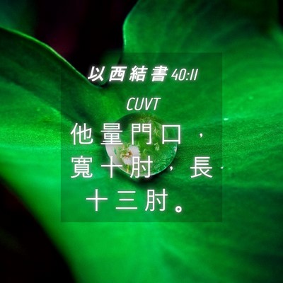 Picture 04 - 以 西 結 書 40:11 CUVT - 他 量 門 口 ， 寬 十 肘 ， 長 十 三 - Bible Verse Picture