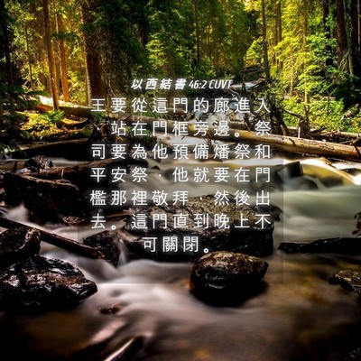 Picture 04 - 以 西 結 書 46:2 CUVT - 王 要 從 這 門 的 廊 進 入 ， 站 在 - Bible Verse Picture