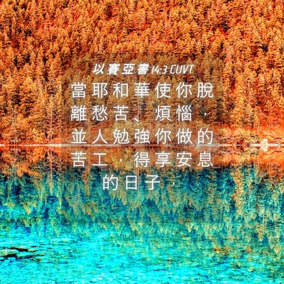 Picture 04 - 以 賽 亞 書 14:3 CUVT - 當 耶 和 華 使 你 脫 離 愁 苦 、 煩 - Bible Verse Picture