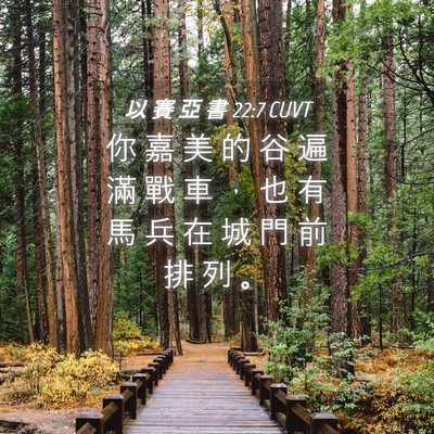 Picture 04 - 以 賽 亞 書 22:7 CUVT - 你 嘉 美 的 谷 遍 滿 戰 車 ， 也 有 - Bible Verse Picture