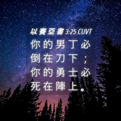Picture 04 - 以 賽 亞 書 3:25 CUVT - 你 的 男 丁 必 倒 在 刀 下 ； 你 的 - Bible Verse Picture