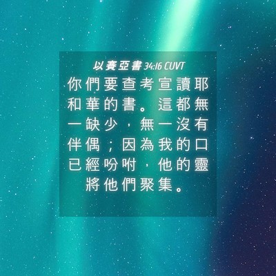 Picture 04 - 以 賽 亞 書 34:16 CUVT - 你 們 要 查 考 宣 讀 耶 和 華 的 書 - Bible Verse Picture