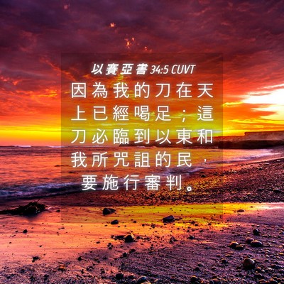Picture 04 - 以 賽 亞 書 34:5 CUVT - 因 為 我 的 刀 在 天 上 已 經 喝 足 - Bible Verse Picture