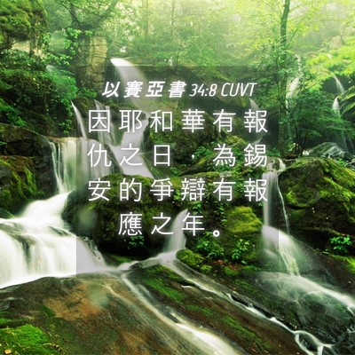 Picture 04 - 以 賽 亞 書 34:8 CUVT - 因 耶 和 華 有 報 仇 之 日 ， 為 錫 - Bible Verse Picture