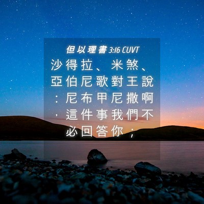 Picture 04 - 但 以 理 書 3:16 CUVT - 沙 得 拉 、 米 煞 、 亞 伯 尼 歌 對 - Bible Verse Picture