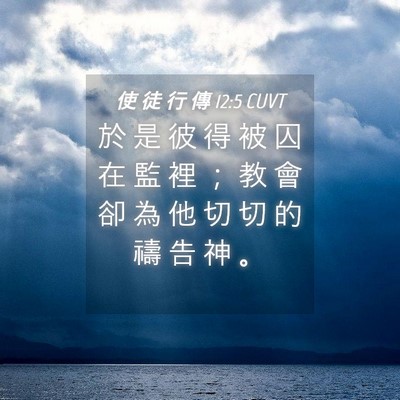 Picture 04 - 使 徒 行 傳 12:5 CUVT - 於 是 彼 得 被 囚 在 監 裡 ； 教 會 - Bible Verse Picture