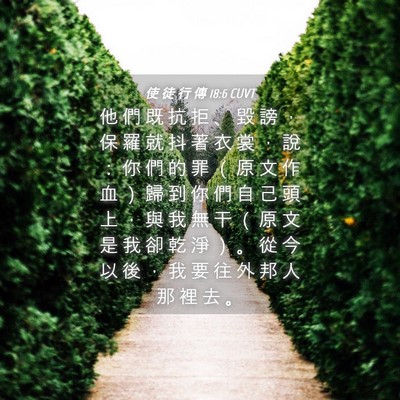Picture 04 - 使 徒 行 傳 18:6 CUVT - 他 們 既 抗 拒 、 毀 謗 ， 保 羅 就 - Bible Verse Picture