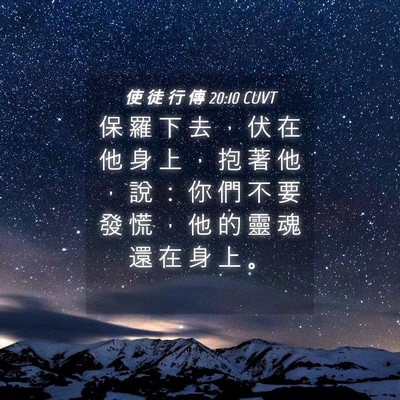 Picture 04 - 使 徒 行 傳 20:10 CUVT - 保 羅 下 去 ， 伏 在 他 身 上 ， 抱 - Bible Verse Picture