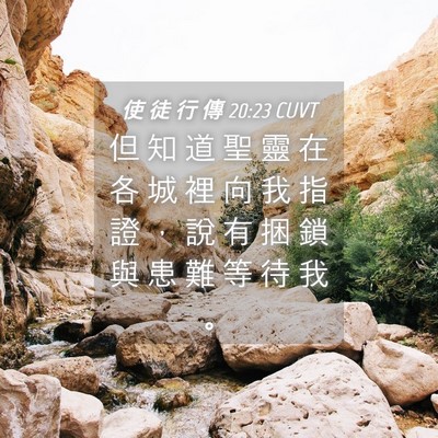 Picture 04 - 使 徒 行 傳 20:23 CUVT - 但 知 道 聖 靈 在 各 城 裡 向 我 指 - Bible Verse Picture