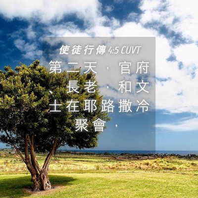 Picture 04 - 使 徒 行 傳 4:5 CUVT - 第 二 天 ， 官 府 、 長 老 ， 和 文 - Bible Verse Picture