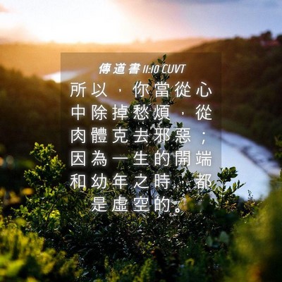 Picture 04 - 傳 道 書 11:10 CUVT - 所 以 ， 你 當 從 心 中 除 掉 愁 煩 - Bible Verse Picture