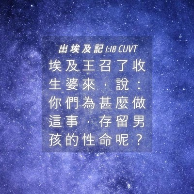 Picture 04 - 出 埃 及 記 1:18 CUVT - 埃 及 王 召 了 收 生 婆 來 ， 說 ： - Bible Verse Picture