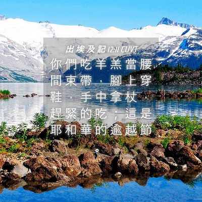 Picture 04 - 出 埃 及 記 12:11 CUVT - 你 們 吃 羊 羔 當 腰 間 束 帶 ， 腳 - Bible Verse Picture