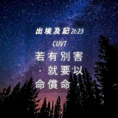 Picture 04 - 出 埃 及 記 21:23 CUVT - 若 有 別 害 ， 就 要 以 命 償 命 - Bible Verse Picture