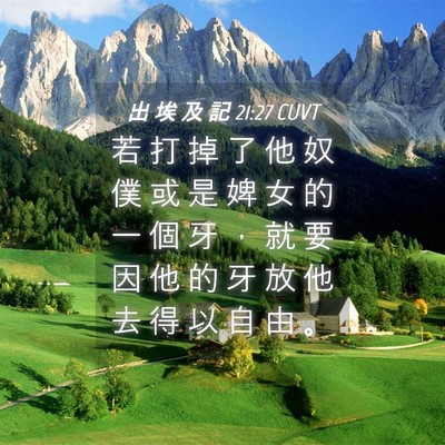 Picture 04 - 出 埃 及 記 21:27 CUVT - 若 打 掉 了 他 奴 僕 或 是 婢 女 的 - Bible Verse Picture