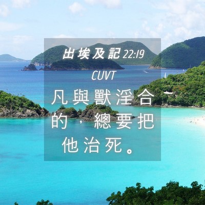 Picture 04 - 出 埃 及 記 22:19 CUVT - 凡 與 獸 淫 合 的 ， 總 要 把 他 治 - Bible Verse Picture