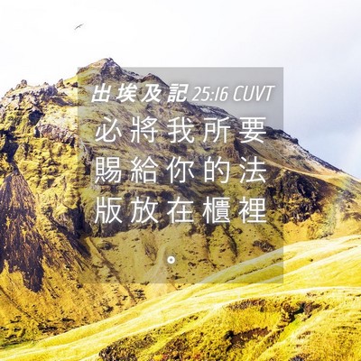 Picture 04 - 出 埃 及 記 25:16 CUVT - 必 將 我 所 要 賜 給 你 的 法 版 放 - Bible Verse Picture