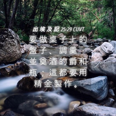 Picture 04 - 出 埃 及 記 25:29 CUVT - 要 做 桌 子 上 的 盤 子 、 調 羹 ， - Bible Verse Picture