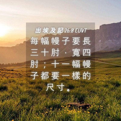 Picture 04 - 出 埃 及 記 26:8 CUVT - 每 幅 幔 子 要 長 三 十 肘 ， 寬 四 - Bible Verse Picture