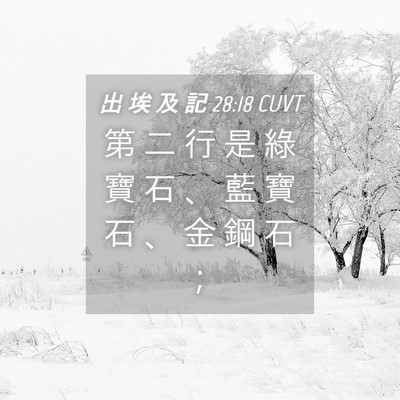 Picture 04 - 出 埃 及 記 28:18 CUVT - 第 二 行 是 綠 寶 石 、 藍 寶 石 、 - Bible Verse Picture
