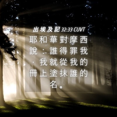 Picture 04 - 出 埃 及 記 32:33 CUVT - 耶 和 華 對 摩 西 說 ： 誰 得 罪 我 - Bible Verse Picture